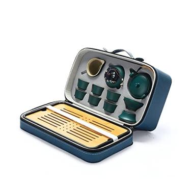 Imagem de FTOQWZXV Conjunto de chá, conjunto de chá chinês conjunto de bule de chá gongfu conjunto de bule de chá mini conjunto de chá Kungfu de cerâmica, bule de chá de viagem com bandeja infusor de chá 6