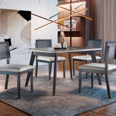 Imagem de Conjunto Sala De Jantar 4 Lugares Madeira Maciça Vidro Preto Stellar - Móveis Mix Preto Stellar