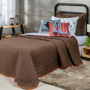 Imagem de Kit Cobre Leito 5 Peças Solteiro Colorful To Decorando 100% Poliéster - Texas Marrom
