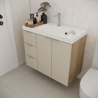 Imagem de Gabinete de Banheiro com Cuba 79,6cm Gaveta Esquerda Vittare Carvalho/Nude