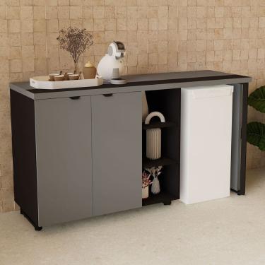 Imagem de Aparador Frigobar de Embutir Direito com Armário 2 Portas com Pés em Metal Corporate Cinza Sagrado / Preto