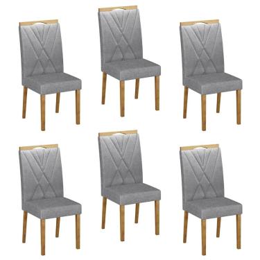 Imagem de Conjunto 6 Cadeiras para Sala de Jantar Pés em Madeira Maciça Lara Prata