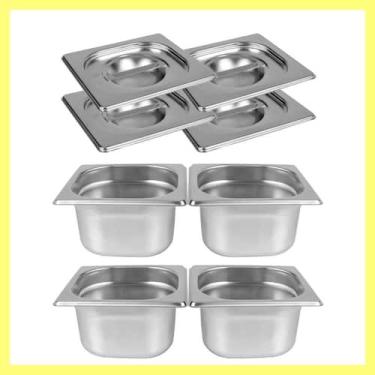 Imagem de Kit de 4 Cubas Gastronômicas Com Tampa Buffet Inox 1/6 150mm - Zepper