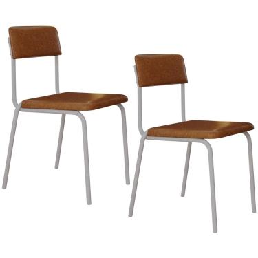 Imagem de Kit 02 Cadeiras Estofada Para Sala de Jantar Sense Branco C01 Courino Caramelo - Lyam Decor