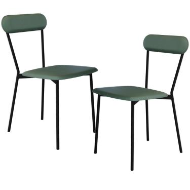 Imagem de Kit 02 Cadeiras Estofada Para Sala de Jantar Liora Preto C01 Courino Verde Sálvia - Lyam Decor