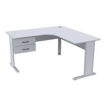 Imagem de Mesa L Estação Escritório 120x120 Com Gavetas e Chave Cinza