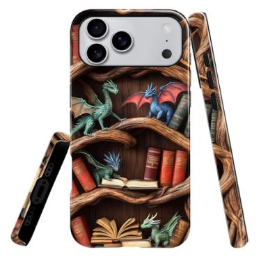 Imagem de heindiy Compatível com iPhone 17 Pro Max, capa brilhante, proteção total, à prova de choque, anti-arranhões, capa de TPU, capas para homem, mulher, estante de dragão fantasioso