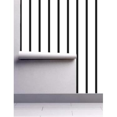 Imagem de Papel de Parede Adesivo PVC, Listrado Preto e Branco, Autoadesivo Decorativo, 5m x 45cm, Design Clássico para Sala, Quarto e Escritório