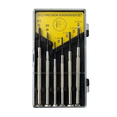 Imagem de Conjunto de 6 chaves de fenda de precisão, inclui 2 tamanhos cruzados (#0, #1); 4 tamanhos de cabeça chata (1,4 mm, 2,0 mm, 2,4 mm, 3,0 mm)