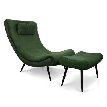 Imagem de Kit 01 Poltrona e 01 Puff Sher Suede Verde Pés Palito de Ferro - D'Rossi