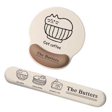 Imagem de Conjunto de suporte de pulso Mouse Pad Keyboard Wrist Rest Cat Coffee 