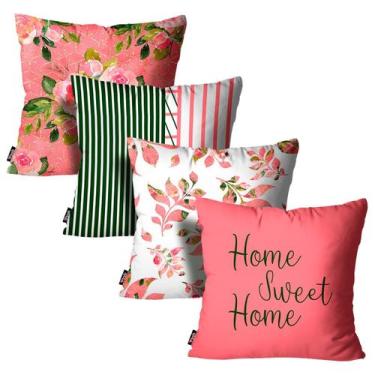 Imagem de Kit 4 Capas de Almofadas Home Sweet Home Rosa - mdecore