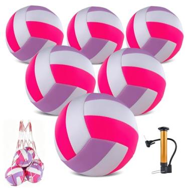 Imagem de Pacote com 6 bolas de vôlei oficiais tamanho 5, bolas de vôlei recreativas à prova d'água com bomba e bolsa de rede para uso interno e externo, praia, areia, água, piscina, jogo de treinamento para