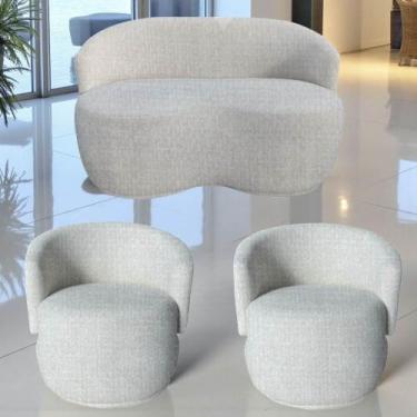 Imagem de Kit Namoradeira + 2 Poltronas Decorativa Beatriz Orgânica Linho Bege -