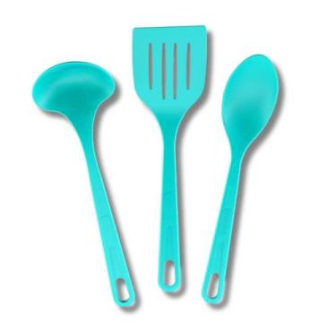 Imagem de Conjunto Azul Colher Concha Espátula Utensílios De Cozinha - Moara