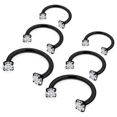 Imagem de Hnxnskt Anel de nariz em ferradura de aço cirúrgico duplo piercing de nariz 18G anéis labiais zircônia cúbica sapato de cavalo Daith piercing joia para mulheres diâmetro interno 8 mm/10 mm/12 mm