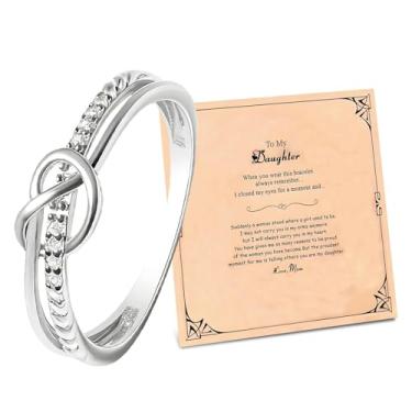 Imagem de Harry and Henry To My Daughter Anel de compromisso de ouro com nó de amor, presentes para filhas, presentes de mãe, Natal, joias, Large, Zinco, Sem pedra preciosa