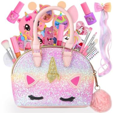 Imagem de Kit de maquiagem Dreamon Kids com bolsa unicórnio para meninas de 6 a 