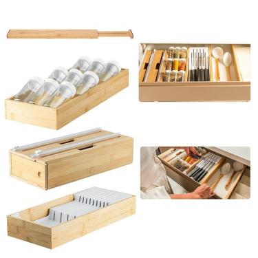 Imagem de Conjunto 04 Organizadores Gavetas Em Bambu Facas E Temperos