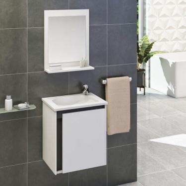 Imagem de Kit Gabinete de Banheiro com Espelheira 40cm Apollo Branco/Cinza