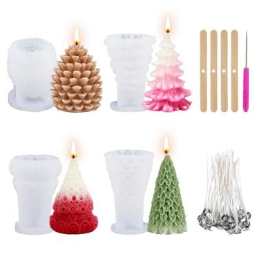 Imagem de LYLIN 4 peças de moldes de silicone de Natal 3D molde de pinho de pinheiro para fazer velas, faça você mesmo de Natal feito à mão para vela de cera, sabonete, arte, bolo, chocolate, decoração de casa