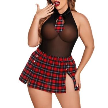 Imagem de Avidlove Conjunto de lingerie feminina plus size, 2 peças, sexy, cosplay, fantasia G-5GG, Aa-preto e vermelho, 4X-Large