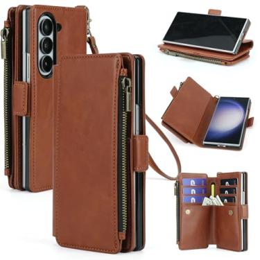 Imagem de ASAPDOS Capa carteira para Samsung Galaxy Z Fold 6 com suporte para caneta S, pulseira de couro PU com fecho magnético [S-Pen totalmente compatível], suporte de cartão [bloqueio RFID] e suporte marrom