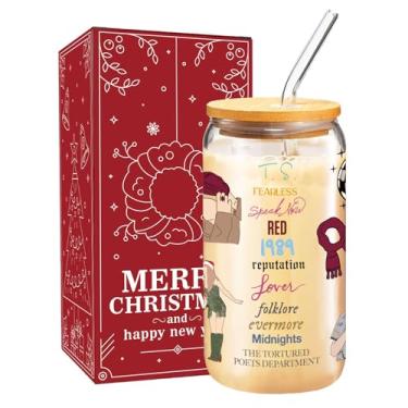 Imagem de Copo de vidro de Natal engraçado para mulheres, copo de vidro de 473 ml com tampas e canudos, suprimentos de festa de copo de café para beber, artigos de festa de elefante branco para meninas, irmã e