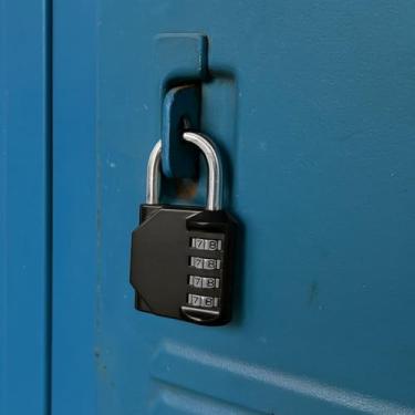 Imagem de Cadeado de combinação de 4 mostradores, trava de segurança resistente para unidades de armazenamento de armários de academia, cadeado sem chave de design clássico (preto)