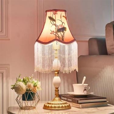 Imagem de Luminária de mesa francesa de luxo com LED, estilo retrô americano, para sala de estar, quarto, escritório, casa de campo ou hotel, com franjas criativas, estilo campestre europeu (modelo 25
