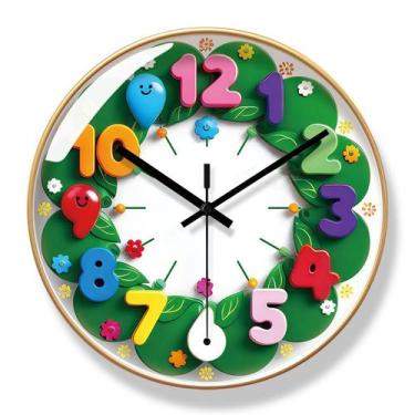 Imagem de Relógio de parede colorido de desenho animado 30x30cm silencioso para 