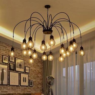 Imagem de Lustre retrô americano com LED, estilo industrial, criativo e moderno, ideal para sala de estar, restaurante, quarto, casa de campo, loft, loja de roupas, lan house, bar, luminária pendente