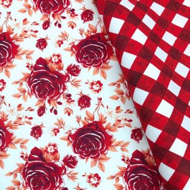 Imagem de Tecido Composê Nice Floral Vermelho Tricoline 0,50x1,50m – Estampa de Rosas