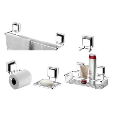 Imagem de kit lavabo banheiro cromado ventosa 05 peças Future gancho