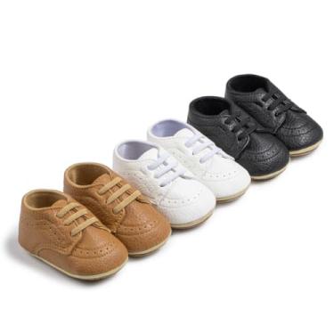Imagem de Sapatos sociais para bebês meninos e meninas recém-nascidos clássicos Oxfords com cadarço casual primeiro andador, A07/branco, 12-18 Months Toddler