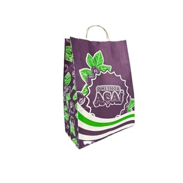 Imagem de 200 Sacolas de Papel com Alça para Ifood Açai Sorvete Açaiteria Ifood - Tamanho M
