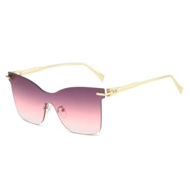 Imagem de Óculos de sol de luxo retrô sem armação, estilo olho de gato, estilo punk, com lentes únicas, masculino e feminino, proteção UV400 (dourado, cinza e rosa)