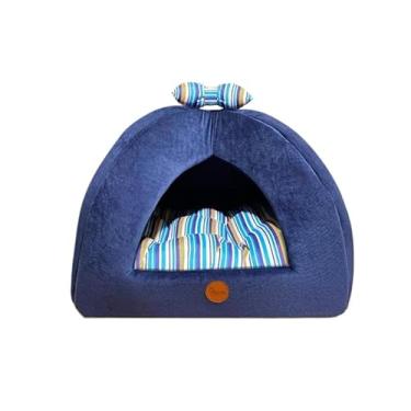 Imagem de Cama Pet Para Gato Ou Cachorro Pequeno Almofada Removivel Dupla Face Fundo Impermeavel Tamanho M E G(Azul Listrada,G)