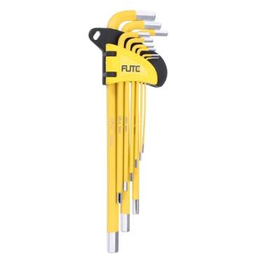 Imagem de HARFINGTON Conjunto de 9 chaves sextavadas de cabeça chata 1,5/2/2,5/3/4/5/6/8/10 mm CR-V aço em forma de L ferramenta de reparo de chaves hexagonais hexagonais para reparo doméstico, amarelo