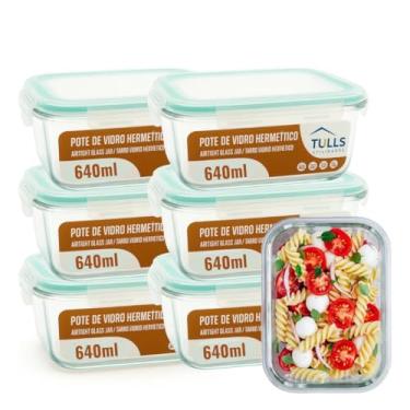 Imagem de Conjunto de 6 Potes Marmita de Vidro com Tampa Hermética, Trava de Segurança, 640ml, para Armazenamento de Alimentos