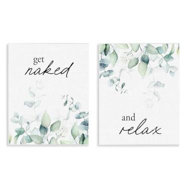 Imagem de Stupell Industries Get Naked & Relax Herbs Conjunto de arte de placa de parede de 2 peças, design por Lettered and Lined, 14 x 11