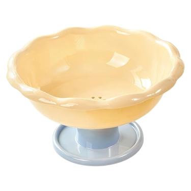Imagem de Generic Fruteira em formato de flor com furos de drenagem, ideal para petiscos e decoração de mesa de centro. Leve, com pedestal removível (26x14cm), Amarelo