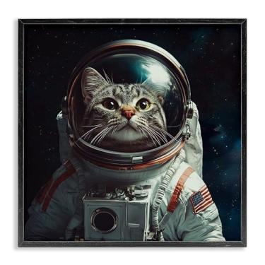 Imagem de Stupell Industries Arte giclée emoldurada preta do astronauta gato catstronauta, design de Jim Baldwin, 43 x 43 cm