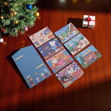 Imagem de 1 conjunto de cartões de Natal retrô série tripla com papel envelope multicolorido 12,7 x 8,4 cm