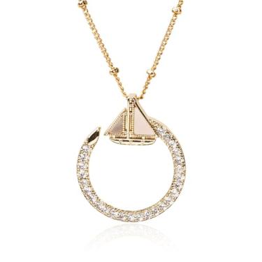 Imagem de Colar de ouro feminino, veleiro, banhado a ouro 14K, corrente delicada com pingente de cristal de zircônia cintilante, colar de ouro personalizado, joia de ouro feminina, presente de aniversário