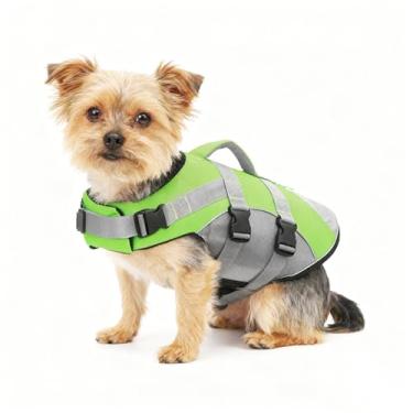 Imagem de Colete salva-vidas para cães com listras refletivas, colete salva-vidas ajustável para animais de estimação G para natação, colete salva-vidas para cães, colete salva-vidas para cães, alta