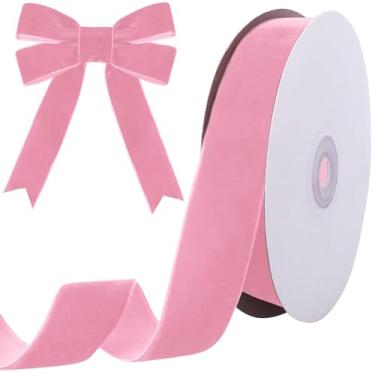 Imagem de Tsorode Fita de veludo rosa de 2,5 cm para árvore de Natal, fita de veludo de Natal para embrulho de presente, artesanato, guirlanda de laço, decorações de férias (rosa)
