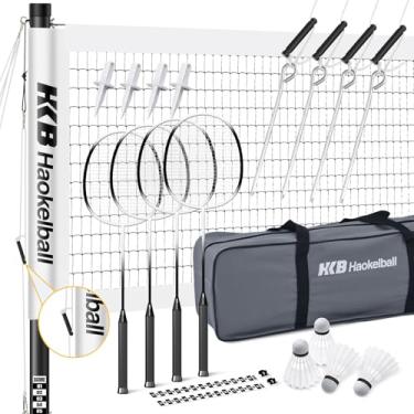 Imagem de Haokelball Conjunto profissional de badminton conjuntos de badminton para quintais com ajustador de tensão de rede, conjunto de 4 raquetes de badminton, 4 petecas de badminton de nylon e bolsa de