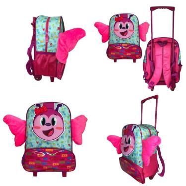 Imagem de Mochila Infantil Escolar Borboleta Rodinha Rosa