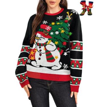 Imagem de Suéter de Natal WIPONKEN Ugly 2024 para mulheres, pulôver engraçado